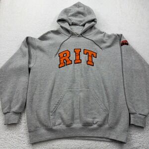 VTG 90s RIT Tigers Hoodie Sweatshirt Gray Orange Spell Out Logo Oarsman Mens L
